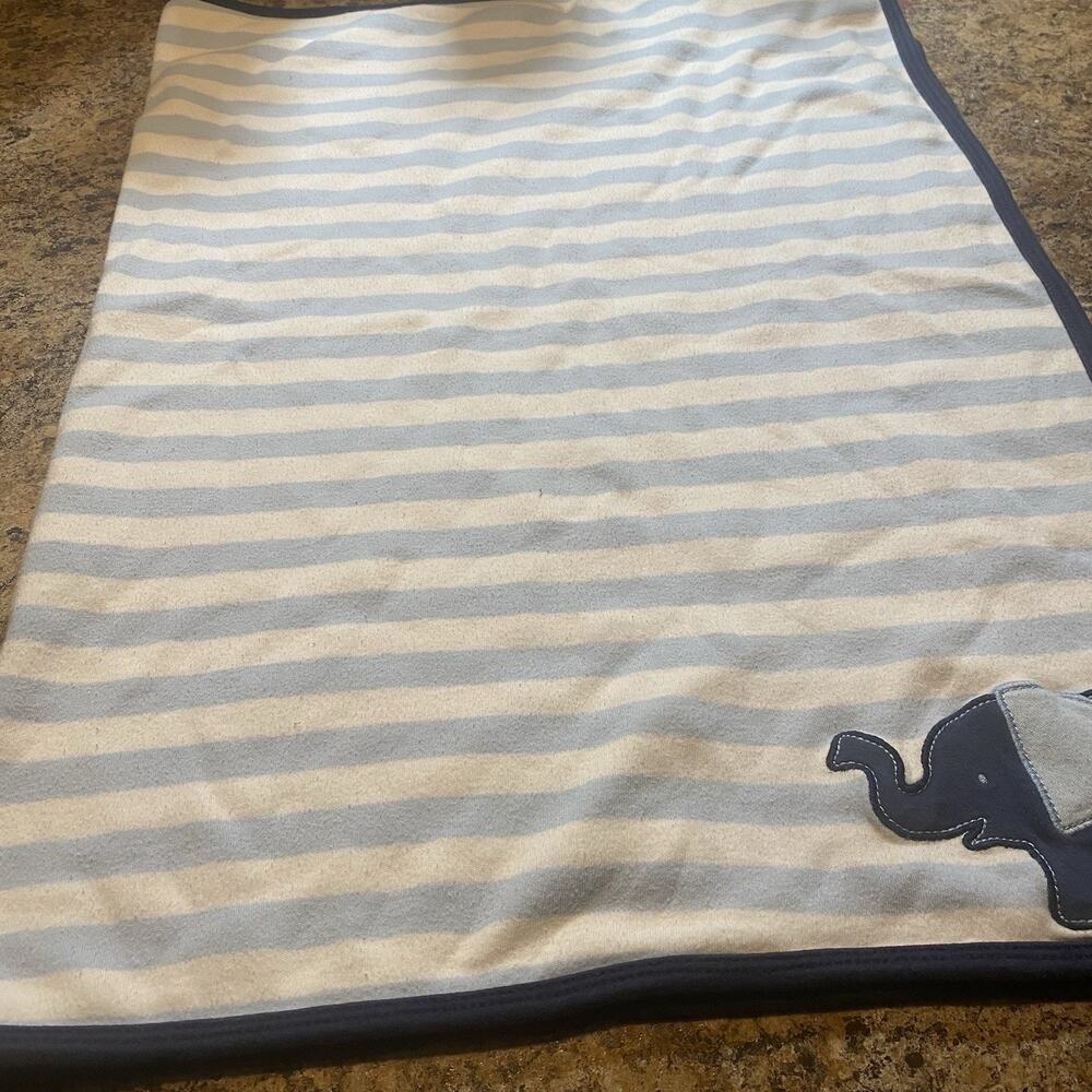 Carter's Elephant Striped Baby Boy Blanket Blue White VTG Cotton Soft Comforter - Picture 5 of 6